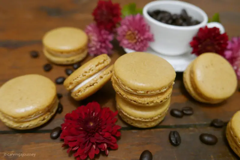 Coffee Macarons with Vanilla Buttercream Filling