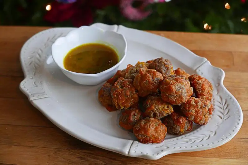Classic Bisquick Sausage Balls with Hot Pepper Jelly and Mustard Sauce