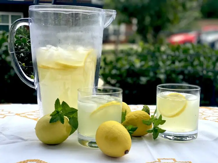 Lemonade on a table outside