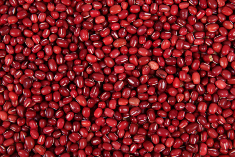 An overhead shot of red beans in a pile. 