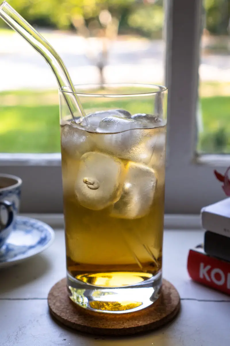 Iced maesil cha with a glass straw. 